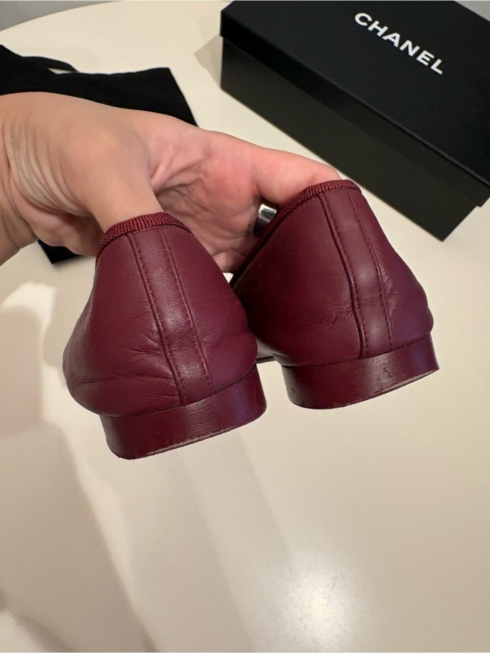 CHANEL by Matthieu Blazy Two Tone Leather Ballet Flats in Burgundy and Pink 37.5 - Picture 5 of 6